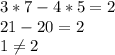 3*7 - 4*5 = 2\\21 - 20 = 2\\1\neq 2