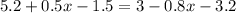 5.2+0.5x-1.5=3-0.8x-3.2