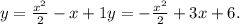 y=\frac{x^2}{2} -x+1 y=-\frac{x^2}{2} +3x+6.