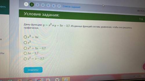 Даны функции y=x2 и y=3x-2,7.из данных функций составь уравнение чтобы оно решалось графически