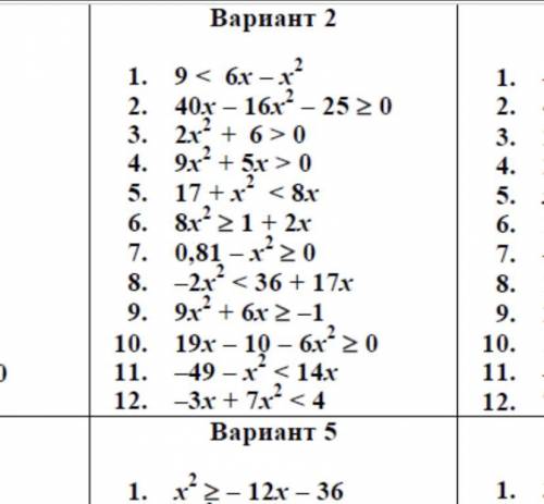 Решение квадратных неравенств, 8 класс решить 2 вариант! Неравенства решать несколькими используя гр