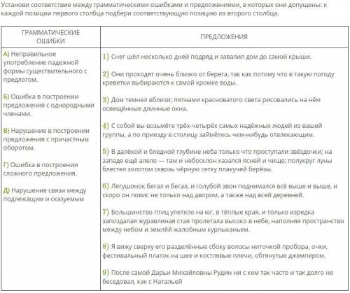 Установи соответствие между грамматическими ошибками и предложениями, в которых они допущены: к кажд