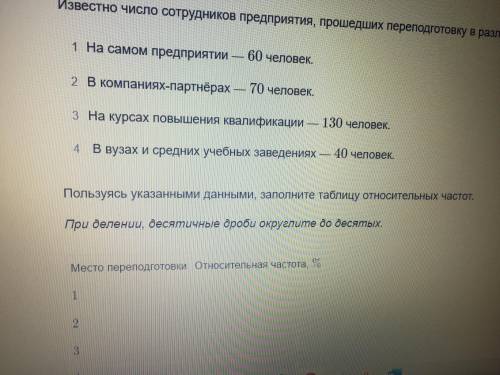 Известно число сотрудников предприятия переподготовку в различных организациях 1-на самом предприяти