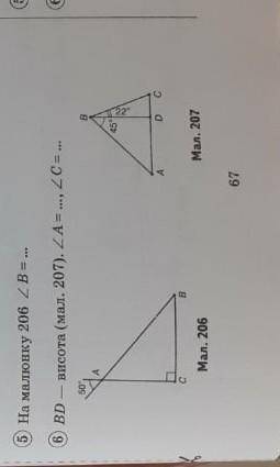 перевод:5.на рисунке 206 В=...6.BD-высота (рисунок 207) /_А=... /_С=...​