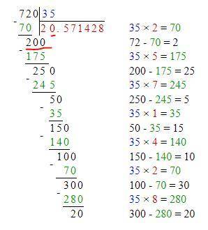 При делении 720 в столбик, я не понимаю как после 2 ставится 0, и только после него запятая.
