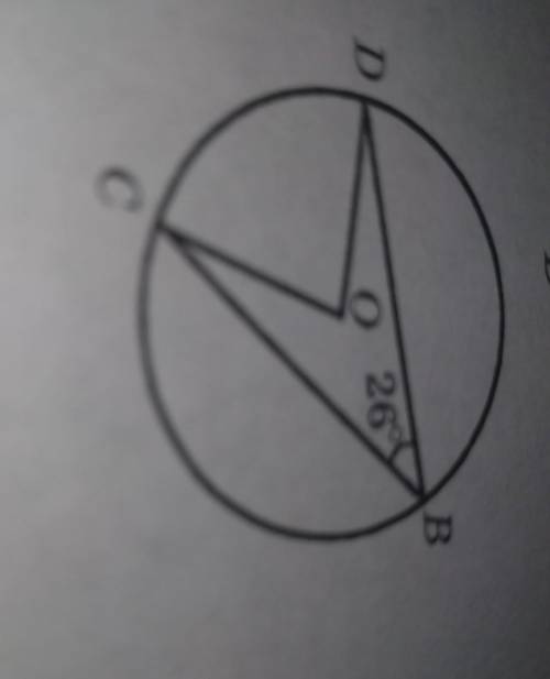 Точка O – центр кола, зображеного на рисунку. Яка градусна міра кута DOC?​А) 52°Б) 154°В) 13°Г) 64°
