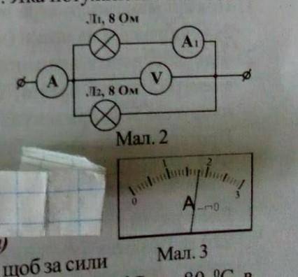 ОЧЕНЬ Площа амперметра А у колі, схема якого зображена на малюнку 2, відображено на шкалі