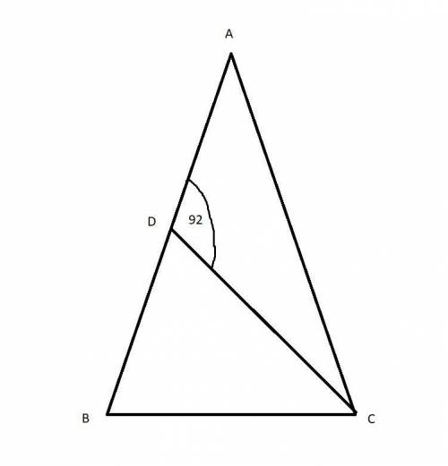 В равнобедренный треугольнике ABC с основанием BC проведена биссектриса CD. Угол ADC=96 г