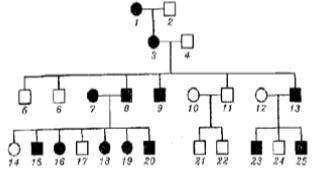 Определить по родословной характер наследования признака, владельцы которой отмеченные черным цвето