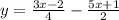 y=\frac{3x-2}{4} -\frac{5x+1}{2}