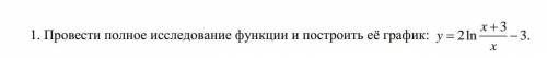 Провести полное исследование функции и построить её график y=2 ln ((x+3)/x) - 3