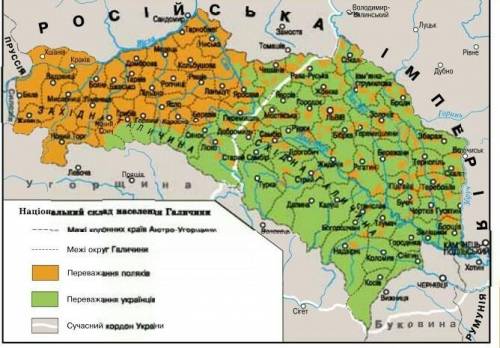 Використовуючи карту охарактеризуйте вплив національного складу Галичини на розвиток українського р