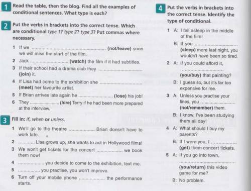 Ex. 2-3-4 Put the verbs in brackets into the correct tense. Which are conditional type 1? type 2? t