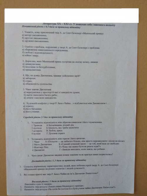 1. Укажіть, кому присвячений твір А. де Сент-Екзюпері «Маленький принц»: а) матері письменника; б)