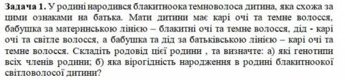 Задача 1. У родині народився блакитноока темноволоса дитина, яка схожа за цими ознаками на батька. М