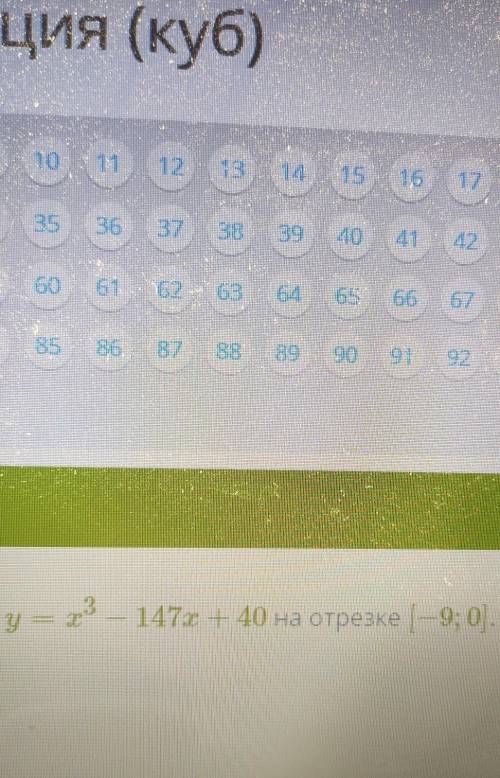 Найди наибольшее значение функции у=x^3 - 147x + 40 на отрезке