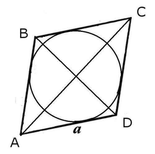 решить: Сторона ромбa ровно 13 см, BD=10см. Посчитайте Длину окружности вписанного круга