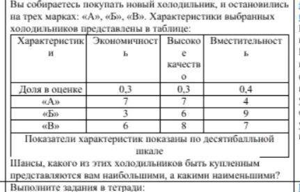 Вы собираетесь покупать новый холодильник, и остановились на трех марках: «А», «Б», «В». Характер