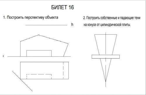 1. Построить перспективу 2. Построить собственные и падающие тени на конусе от цилиндрической плиты