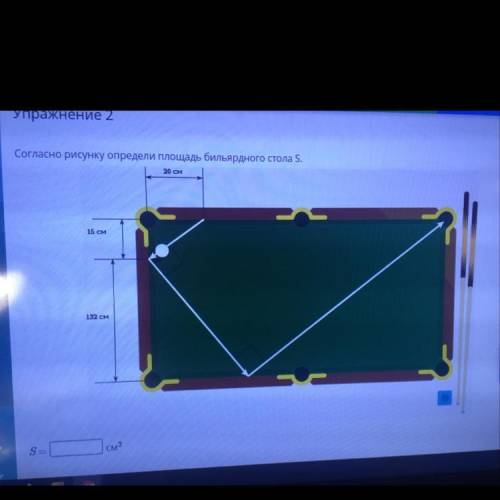 Согласно рисунку определи площадь бильярдного стола ѕ.
