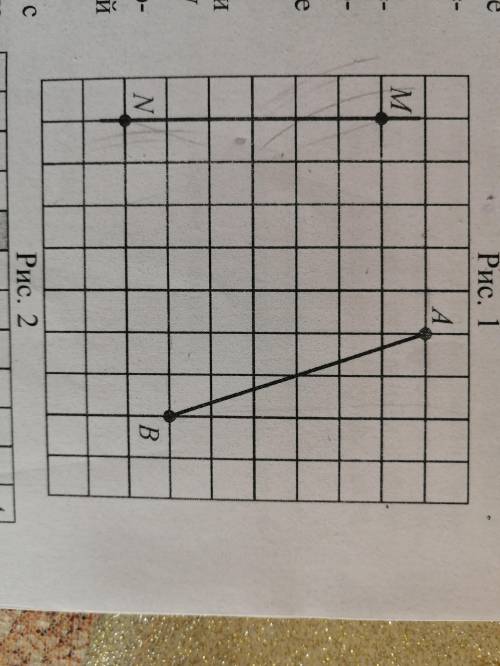 на клетчатой бумаге заданы отрезки AB и прямая,проходящая через точки M и N .объясните как на прямо