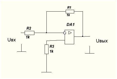 Uвх = 7 В , Uвых = - 21 В , R2 = R3 = 10 кОм , R1 ?