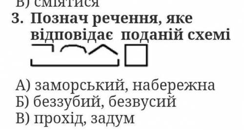 3. Познач речення, яке відповідає поданій схеміПА) заморський, набережнаБ) беззубий, безвусийВ) п