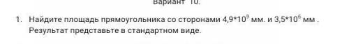 Найдите площадь прямоугольника. Результат представьте в стандартном виде. (см скрин)​