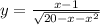 y = \frac{x - 1}{ \sqrt{20 - x - {x}^{2} } }