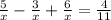 \frac{5}{x} - \frac{3}{x } + \frac{6}{x} = \frac{4}{11}