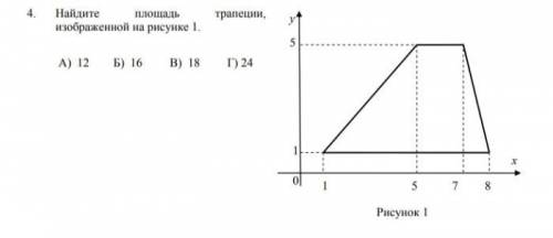 Найдите площадь трапеции, изображенной на рисунке 1. А) 12 Б) 16 В) 18 Г) 24