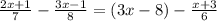 \frac{2x+1}{7}- \frac{3x-1}{8}=(3x-8)-\frac{x+3}{6}