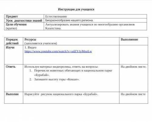 Порядок действий Ресурсы (заполняется учителем) ВыполнениеИзучи 1. Видео ответь Используя материал в