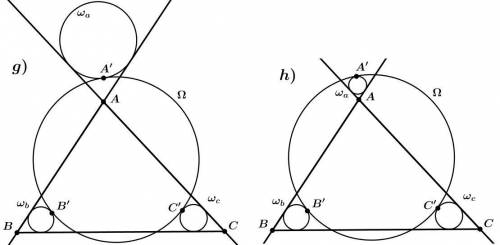 Дан треугольник ABC и окружность Ω. Окружность ωa касается прямых AB и AC, а также окружности Ω в то