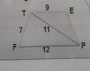 Найдите площадь трапеции FTEP. Основания трапеции равны 9 см и 12 см. Диагональ трапеции TP равна 11