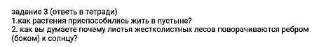 1. Как растнения при жить в пустыне? 2. как в думаете пачему листьяжестколистных лесов поворочиваютс