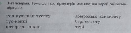 2 3-тапсырма. Төмендегі сөз тіркестерін мағынасына қарай сәйкестен-діріңдер.көп аузынан түспеутүс-ке