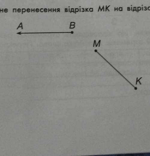 3. Виконай паралельне перенесення відрізка мк на відрізок AB у напрямку ВА. АВMK1​