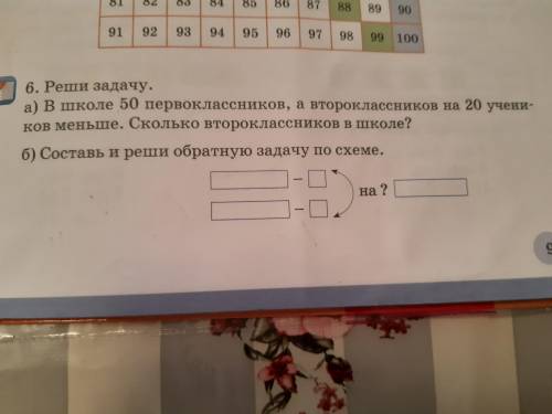 А) В школе 50 первокл, а второклассников на 20 учеников меньше сколько второкл? Б) составь и реши об