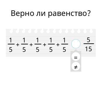 Верно ли равенство 1/5+1/5+1/5+1/5+1/5 и 5/15