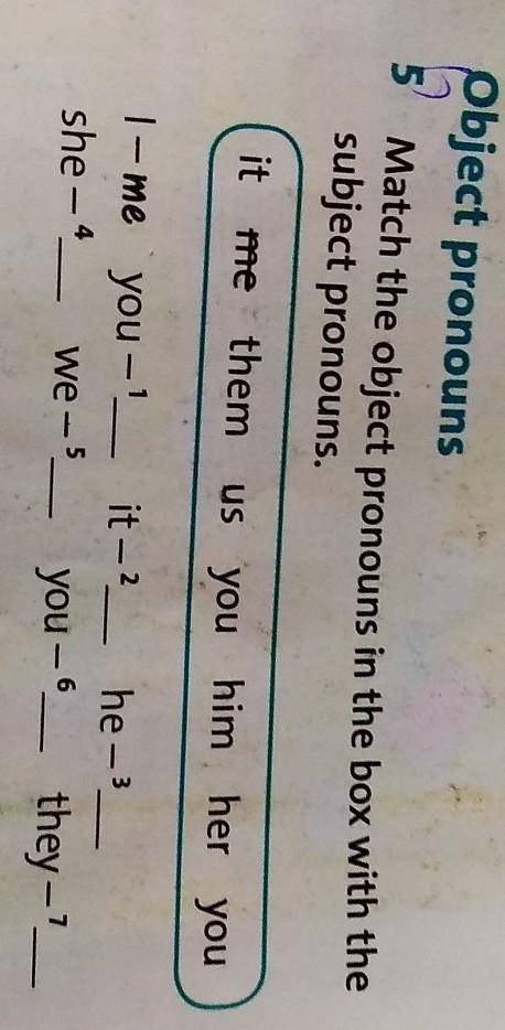 Object pronouns 5 Match the object pronouns in the box with thesubject pronouns.it me themus you him