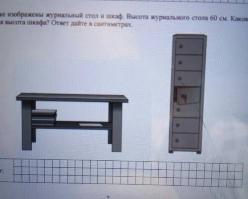 На рисунке изображены журнальный стол и шкаф. Высота журнального стола 60см. Какова примерная высота