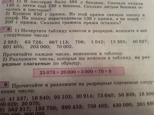 затруднился !задание 8. 1) начертите таблицу классов и разрядов ,впишите в неё следующие числа: 2.98