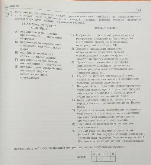 Установите соответствие между грамматичечкими ошибками и предложениями, в которых они допущены: к ка