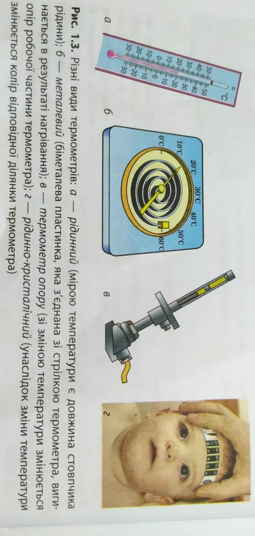 Визначте ціну поділки та покази термометрів на рис. 1.3, а, б. ​