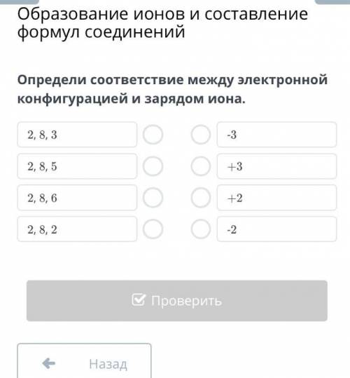 Определи соответствие между электронной конфигурацией и зарядом иона