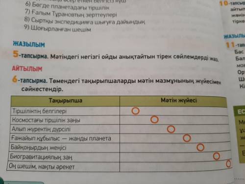 с казахским Төмендегі тақырыпшаларды мәтін мазмұнының жүйесімен сәйкестендір.