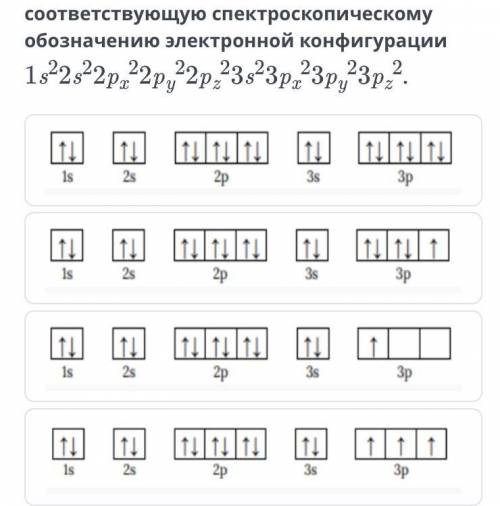 Выбери электронно-графическую формулу, соответствующую спектроскопическому обозначению электронной к