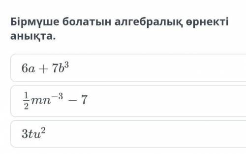 Бірмүше болатын алгебралық өрнекті анықта нужен ответ!