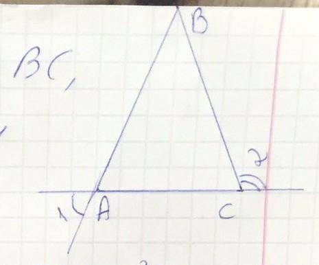 У трикутнику АВС АВ=ВСкут 1 = 70°знайти кут 2​